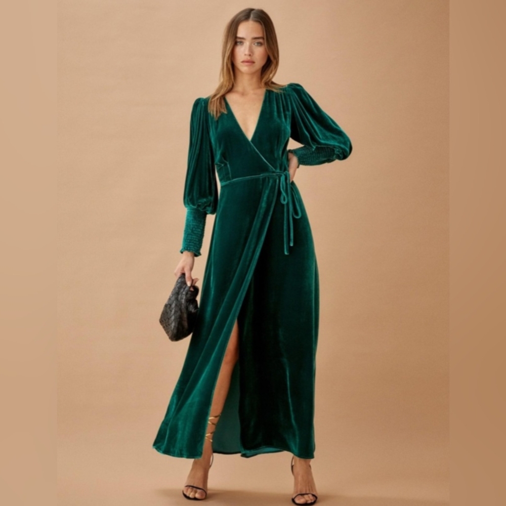 Reformation Velvet Green Midi Dress